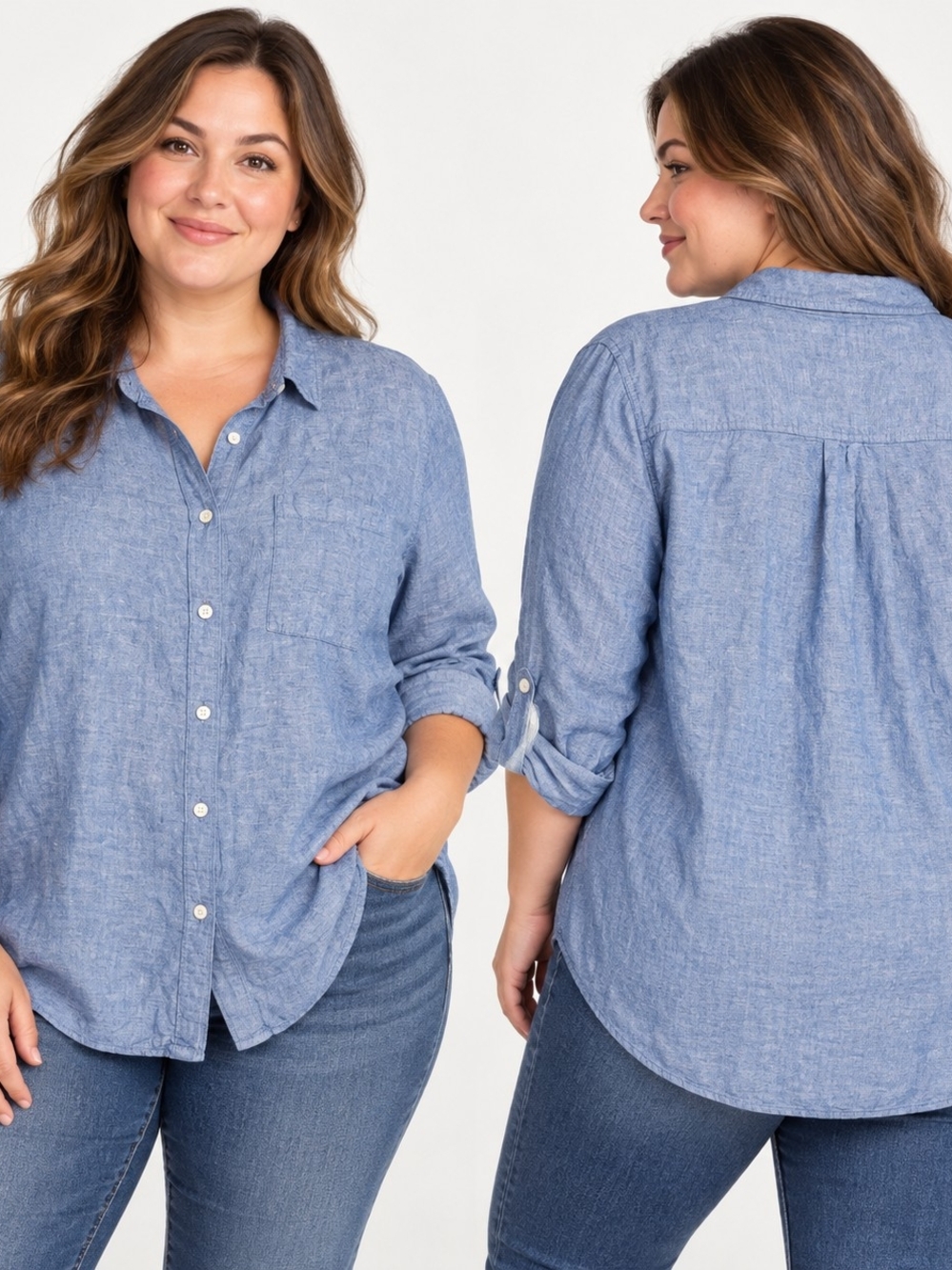 Liz Claiborne XXLT Blue Linen Cotton Button Down Coastal Casual Minimalist Class